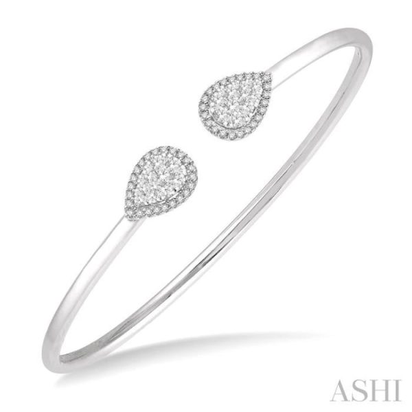 5 8 Ctw Pear Shape Lovebright Open Cuff Diamond Bangle in 14K White Gold Sale