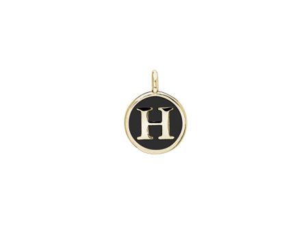 Gold Finish Sterling Silver Black Enamel Initial Charm - H Online Sale