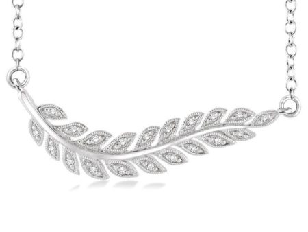 1 10 Ctw Round Cut Diamond Leaf Pendant in Sterling Silver with Chain Online now