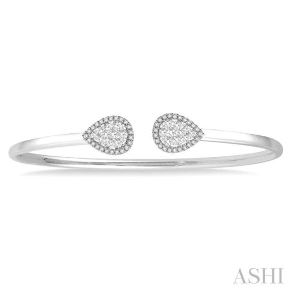 5 8 Ctw Pear Shape Lovebright Open Cuff Diamond Bangle in 14K White Gold Sale