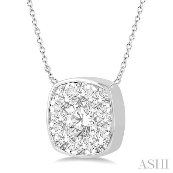 1 2 Ctw Cushion Shape Lovebright Diamond Necklace in 14K White Gold For Cheap