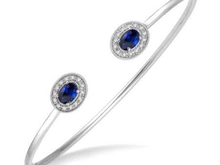 1 5 Ctw Oval Cut 6x4 MM Sapphire & Round Cut Diamond Precious Flexi Bangle in 14K White Gold Sale