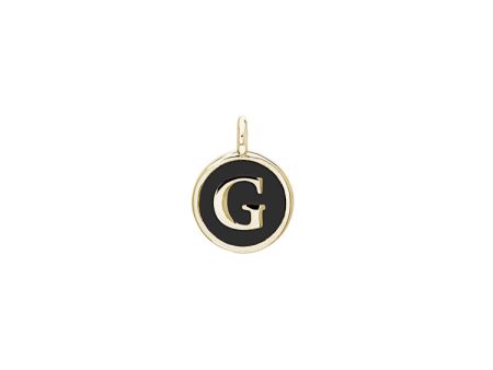 Gold Finish Sterling Silver Black Enamel Initial Charm - G Sale