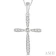 1 10 Ctw Cross Charm Round Cut Diamond Pendant in 10K White Gold For Sale