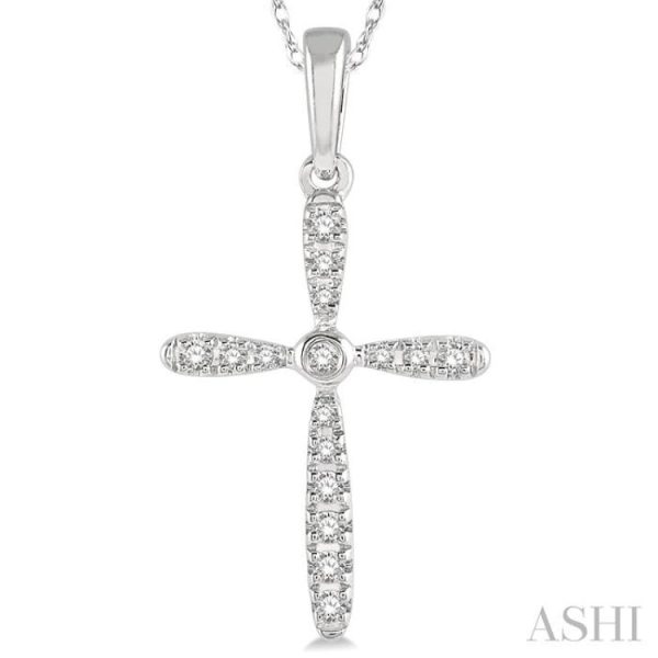 1 10 Ctw Cross Charm Round Cut Diamond Pendant in 10K White Gold For Sale