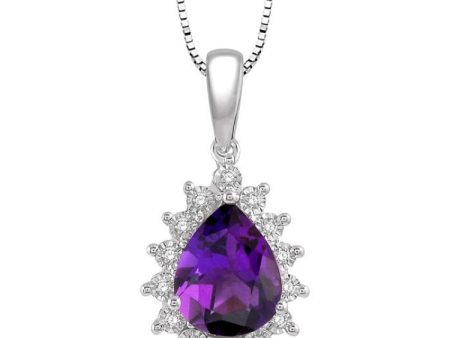 1 10 Ctw Pear Shape 9x6 MM Amethyst & Round Cut Diamond Semi Precious Pendant in 10K White Gold Sale