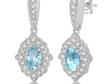 1 4 Ctw Oval Shape 5x3 MM Aquamarine & Round Cut Diamond Semi Precious Earrings in 10K White Gold Online