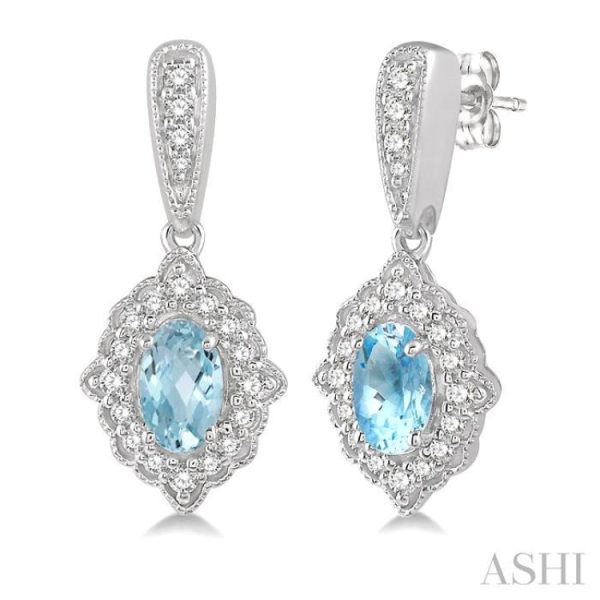 1 4 Ctw Oval Shape 5x3 MM Aquamarine & Round Cut Diamond Semi Precious Earrings in 10K White Gold Online