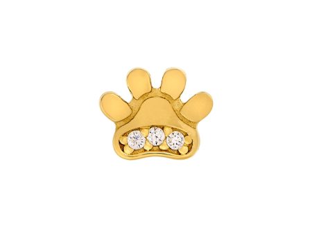 Gold Finish Sterling Silver Paw Charm with Simulated Diamonds For Cheap