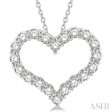 1 1 2 ctw Heart Shape Round Cut Diamond Pendant With Chain in 14K White Gold Online Sale