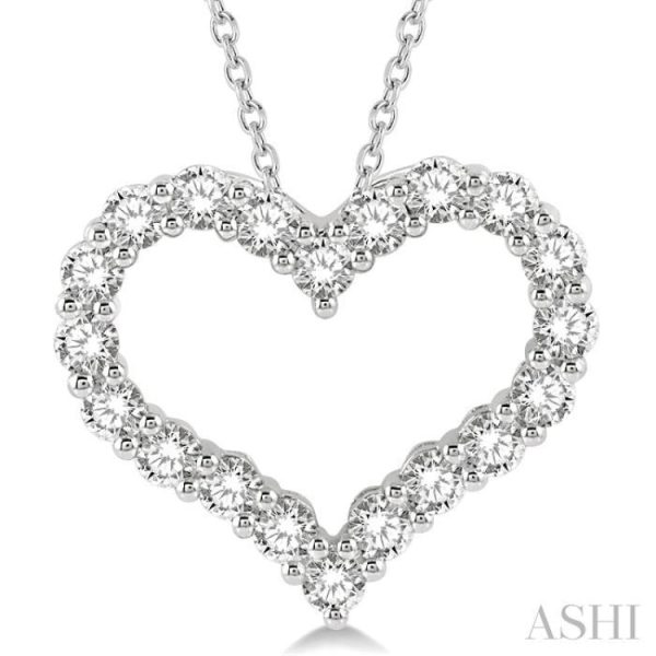 1 1 2 ctw Heart Shape Round Cut Diamond Pendant With Chain in 14K White Gold Online Sale