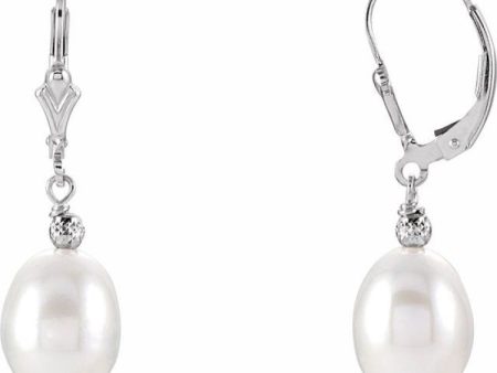 Sterling Silver 9-9.5 mm Cultured White Freshwater Pearl Earrings Cheap