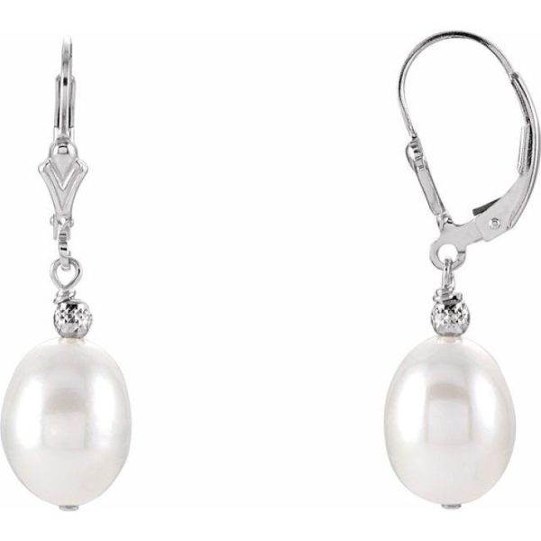 Sterling Silver 9-9.5 mm Cultured White Freshwater Pearl Earrings Cheap