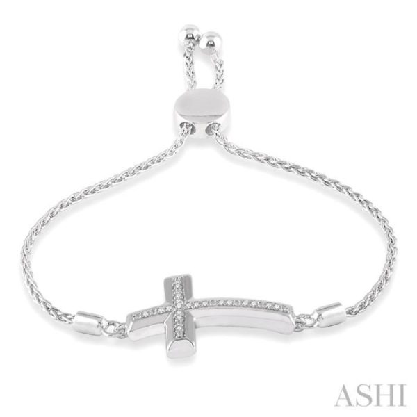 1 20 Ctw Cross Charm Round Cut Diamond Sterling Silver Lariat Bracelet on Sale