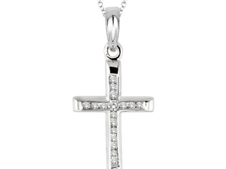 1 10 Ctw Round Cut Diamond Channel Cross Pendant in Sterling Silver with Chain For Cheap