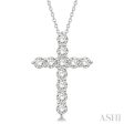 1 1 2 Ctw Round Cut Diamond Cross Pendant in 14K White Gold with Chain Cheap