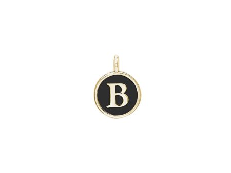 Gold Finish Sterling Silver Black Enamel Initial Charm - B For Cheap