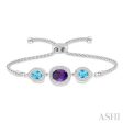 1 20 Ctw Oval 10x8 MM Amethyst & Pear Shape 7x5 MM Blue Topaz Round Diamond 3Stone Sterling Silver Lariat Bracelet Online now