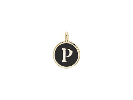 Gold Finish Sterling Silver Black Enamel Initial Charm - P Cheap