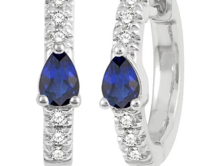 1 10 Ctw 4X3MM Pear Cut Sapphire and Round Cut Diamond Huggie Earrings in 10K White Gold on Sale