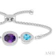 1 20 Ctw Oval 10x8 MM Amethyst & Pear Shape 7x5 MM Blue Topaz Round Diamond 3Stone Sterling Silver Lariat Bracelet Online now