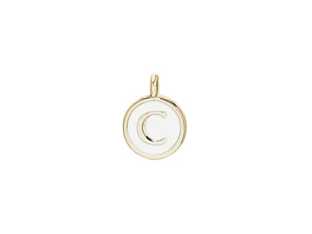 Gold Finish Sterling Silver White Enamel Initial Charm - C Discount