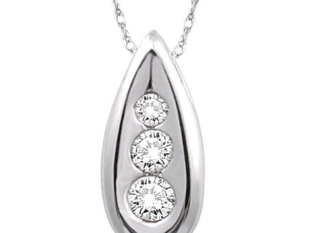 1 10 Ctw Pear Shape Round Cut Diamond Pendant in 14K White Gold with Chain For Sale