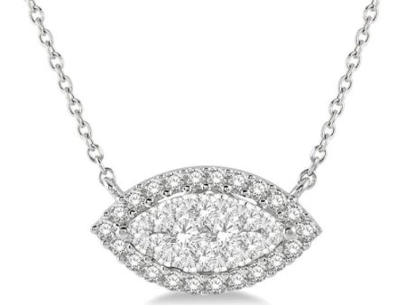 1 2 ctw Marquise Shape Round Cut Diamond Lovebright Necklace in 14K White Gold Sale