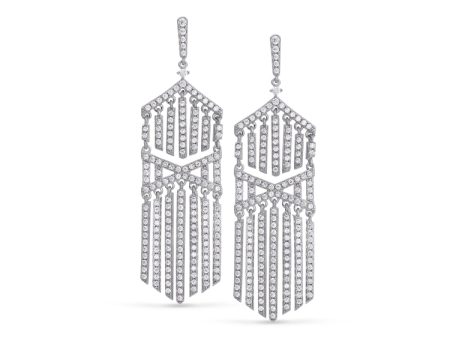 Platinum Finish Sterling Silver Micropave Cascade Earrings with Simulated Diamonds Hot on Sale