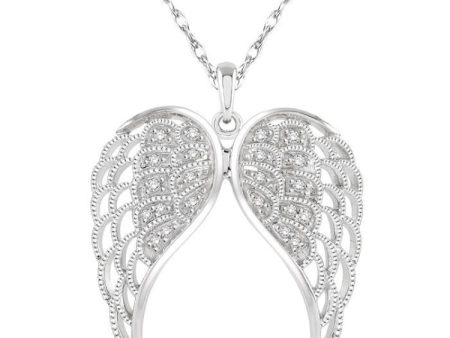 1 10 Ctw Round Cut Diamond Angel Wing Pendant in Sterling Silver with Chain For Cheap