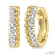 1 10 Ctw Circular Bead & Round Cut Diamond Huggie Earrings in 10K Yellow Gold on Sale