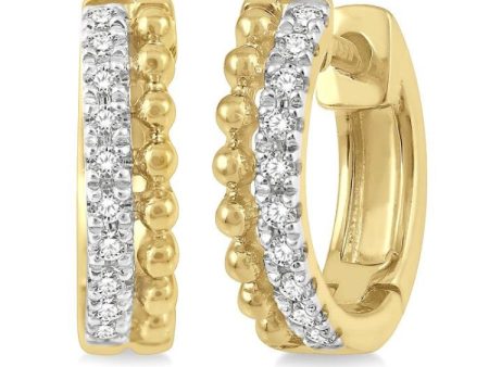 1 10 Ctw Circular Bead & Round Cut Diamond Huggie Earrings in 10K Yellow Gold on Sale