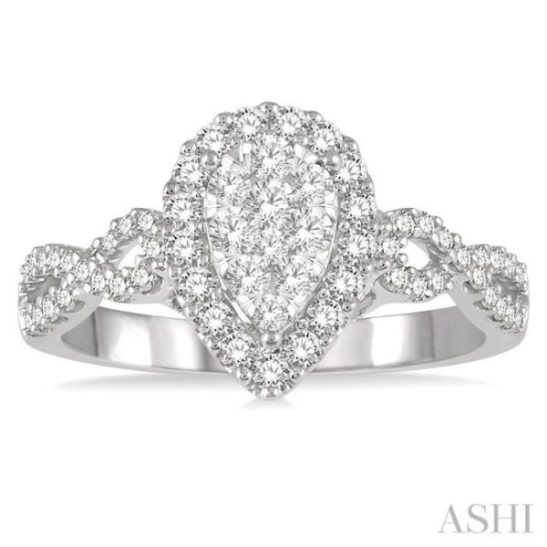 3 4 Ctw Pear Shape Diamond Lovebright Ring in 14K White Gold on Sale