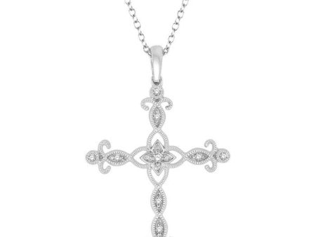 1 10 Ctw Marquise & Floral Lattice Cross Round Cut Diamond Pendant With Link Chain in 10K White Gold Online