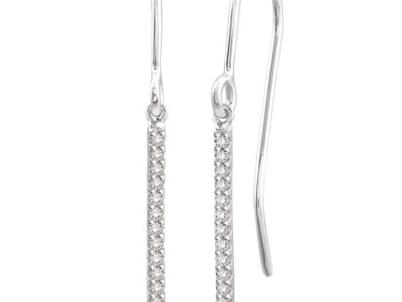 1 10 Ctw Hanging Straight Bar Round Cut Diamond Earrings in 10K White Gold For Cheap