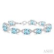 7x7  MM Cushion Shape Blue Topaz and 1 20 Ctw Round Cut Diamond Fashion Bracelet in Sterling Silver Online now