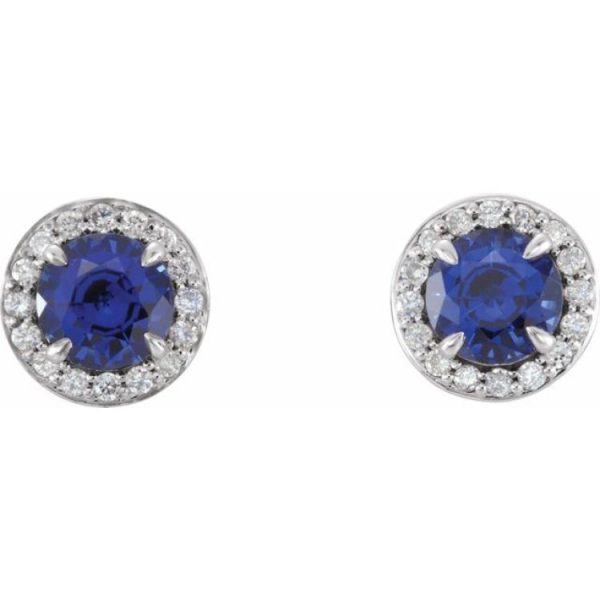 Sterling Silver 3.5 mm Lab-Grown Blue Sapphire & 1 8 CTW Natural Diamond Earrings For Cheap