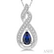 1 10 Ctw Entwined Pear Shape 6x4 MM Sapphire & Round Cut Diamond Precious Pendant With Chain in 10K White Gold Supply