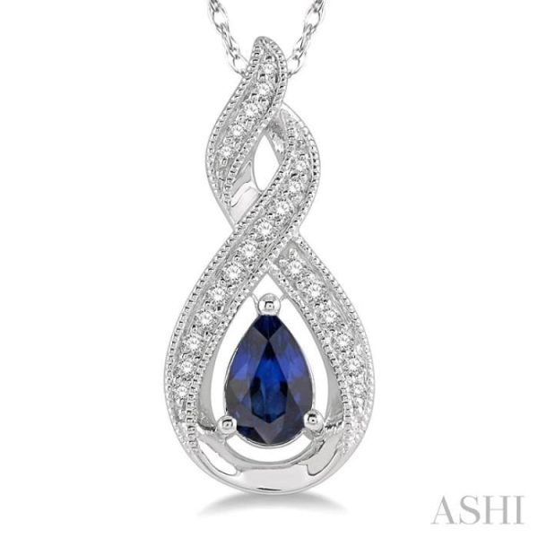 1 10 Ctw Entwined Pear Shape 6x4 MM Sapphire & Round Cut Diamond Precious Pendant With Chain in 10K White Gold Supply