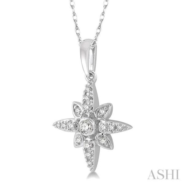 1 10 Ctw Star Charm Round Cut Diamond Pendant With Link Chain in 10K White Gold For Sale