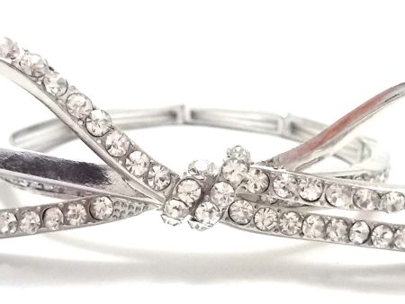 Sparkling Bow Stretch Bracelet- Silver For Cheap