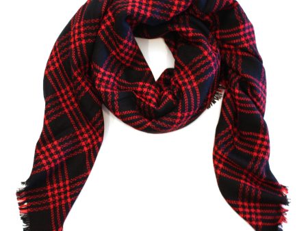 Mad For Plaid Blanket Scarf- Black Red For Discount