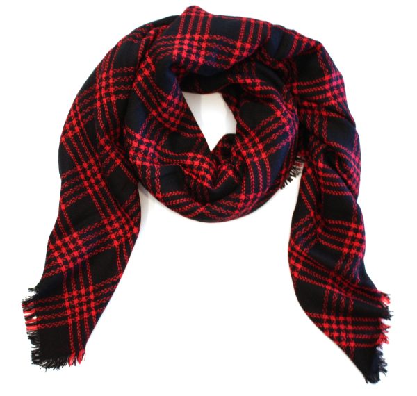 Mad For Plaid Blanket Scarf- Black Red For Discount