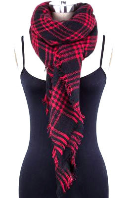 Mad For Plaid Blanket Scarf- Black Red For Discount