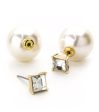 Square Crystal & Pearl Peekaboo Earrings- Gold Online Sale