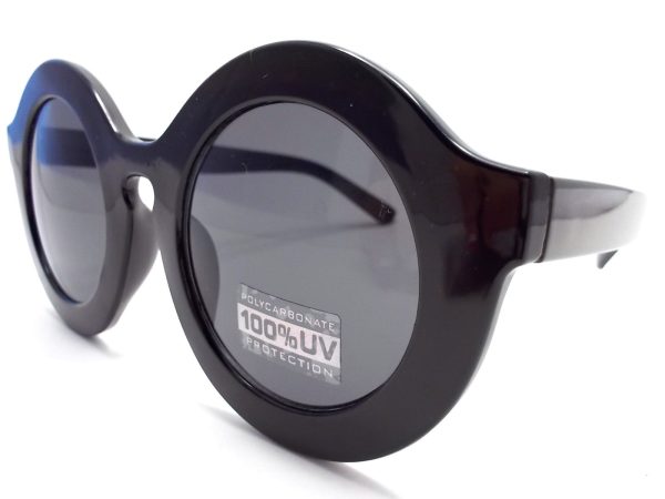 Retro Round Sunglasses- Glossy Black For Cheap