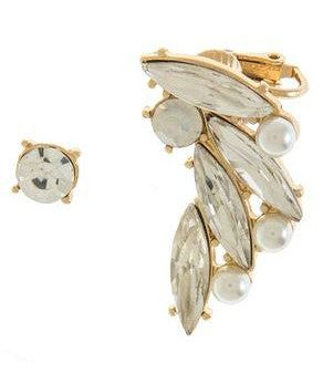 Spiky Crystal & Pearl Ear Crawler Set- Gold Hot on Sale