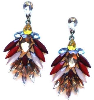 Jeweled Leaves Earrings- Red Cheap