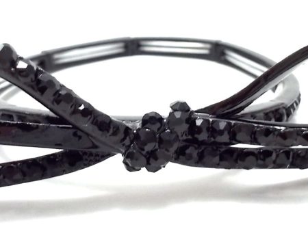 Sparkling Bow Stretch Bracelet- Black Hot on Sale