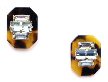 Tortoise & Crystal Stud Earrings For Sale